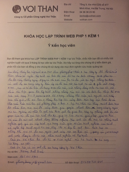 Ý kiến học viên Hoàng Anh Dũng