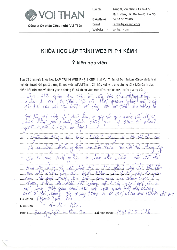 Ý kiến học viên Nguyễn Tuấn Bảo