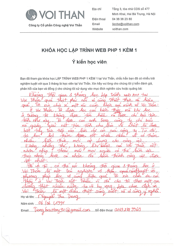 Ý kiến học viên Nguyễn Thu Trang